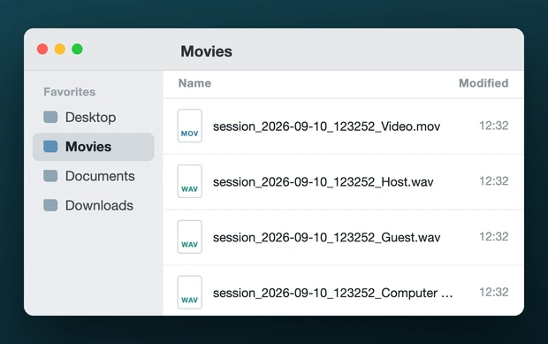 A Finder window of timestamped session folders